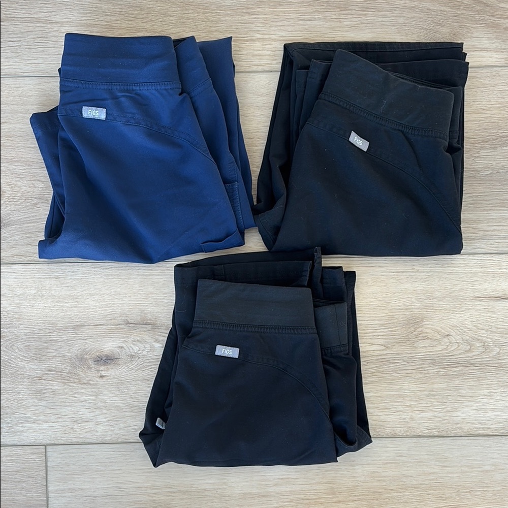 Figs Straight Leg Pants in Black and Blue with Stretchy Comfort